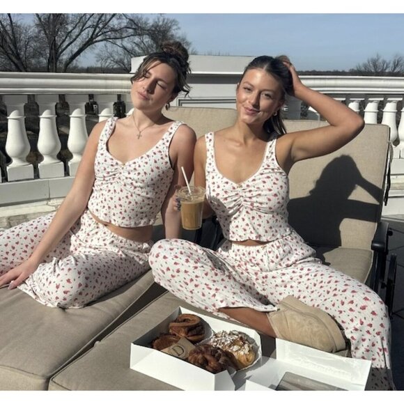 FREE PEOPLE Fresh In Love Lounge Set in Bluebird Combo Size X-Small - Picture 15 of 15